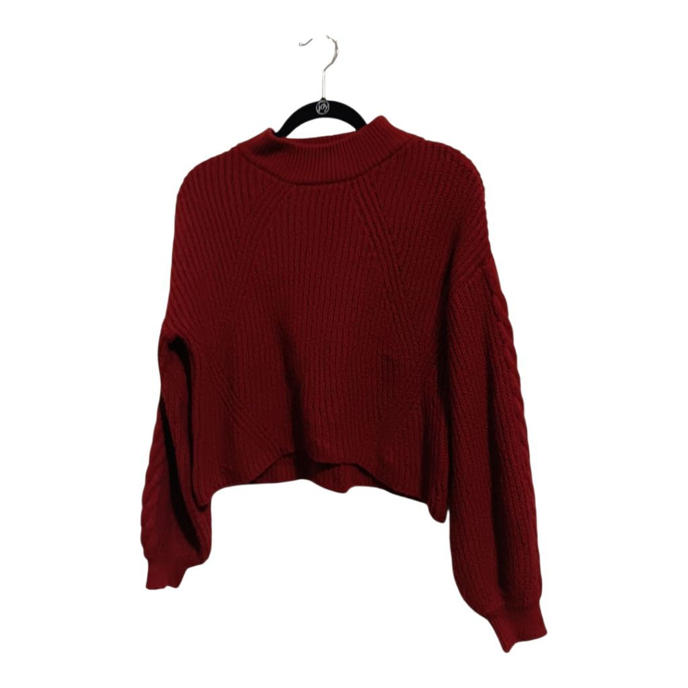 BP Balloon Cable Knit Sleeve Raglan Mock Neck Oversized Sweater in Maroon - Picture 7 of 12